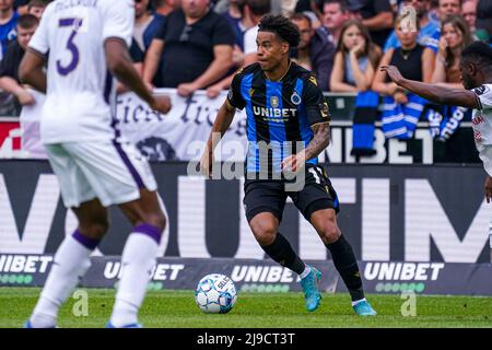 BRÜGGE, BELGIEN - 22. MAI: Tajon Buchanan vom Club Brügge während des Jupiler Pro League-Spiels zwischen dem Club Brugge und dem RSC Anderlecht am 22. Mai 2022 im Jan Breydel Stadium in Brügge, Belgien (Foto: Jeroen Meuwsen/Orange Picts) Stockfoto