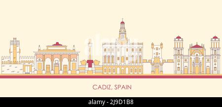 Cartoon Skyline Panorama von Cádiz, Andalusien, Spanien - Vektorgrafik Stock Vektor