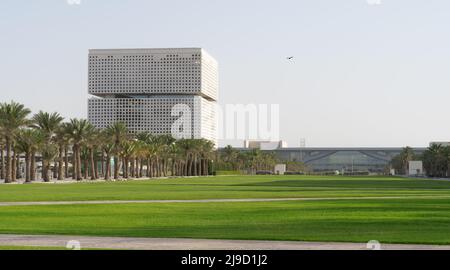 Doha, Katar - Mai 15,2022 : Hintergrundansicht des gründungsgebäudes von katar. Stockfoto