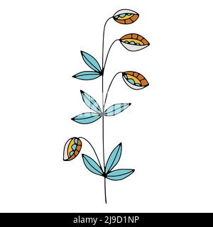 Vektor-Doodle handgezeichnete Blumen und Kräuter-Design-Elemente. Linie Kunst Blätter und florale Objekte. Stock Vektor