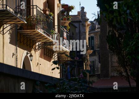 Tele-Bilder, die den schmalen Blick auf den Stadtteil Kelso in Palermo aufnehmen, farbenfroh und charmant Stockfoto
