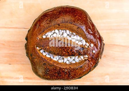 Craquelin (Krakeling) süßes belgisches oder französisches Brot, schlanke Form von Brioche, ein Brot, das mit etwas Butter, Zucker und Ei angereichert ist Stockfoto