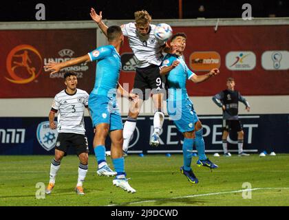 Israel. 22.. Mai 2022. Fußball, U17 Junioren: Europameisterschaft, Israel-Deutschland, Vorrunde, Gruppe A Lod, Israel - Nelson Weiper erzielt die 1:0 für Deutschland. Quelle: Berney Ardov/dpa/Alamy Live News Stockfoto