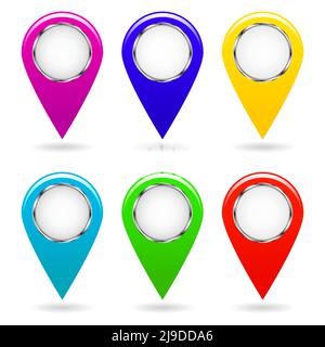 Set von bunten Kartenzeigern. Isolierte Objekte. Vektorgrafik. Stock Vektor