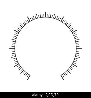 Runde Messskala. Druckmesser, Manometer, Barometer, Tachometer, Tonometer, Thermometer, Navigator oder Indikatorvorlage isoliert auf weißem Hintergrund. Vektorgrafik Stock Vektor