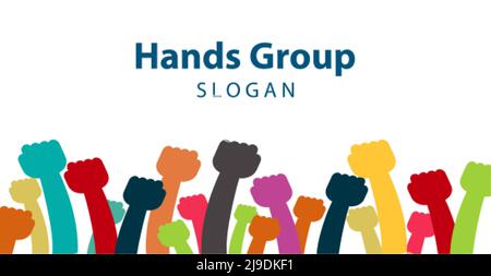Hands Connecting Concept, Holding-Gruppe im Kreis die Gipfelmitarbeiter treffen sich im gleichen Kraftraum. Stock Vektor