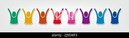 Gruppe von acht Personen Logo in einem Kreis.Personen Teamarbeit Holding Stock Vektor