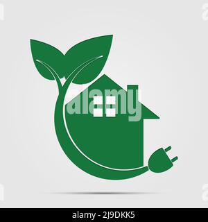 Green Eco House oder Logo Power Plug Natur grün. vektor-Illustrationen Stock Vektor