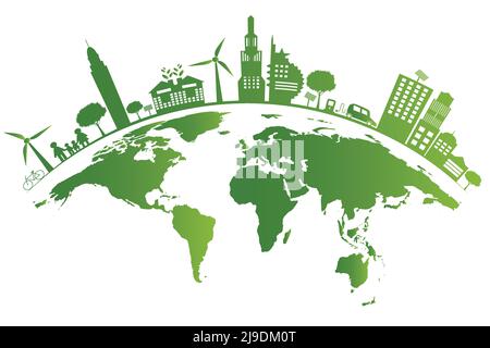Ecology.Green Cities helfen der Welt, Erde mit umweltfreundlichen Konzept Ideen, Vektor-Illustration Stock Vektor