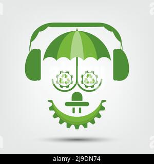 Menschen Ökologie und Umweltkonzept, Erdsymbol mit grünen Blättern rund um Städte Helfen Sie der Welt mit umweltfreundlichen Ideen Stock Vektor