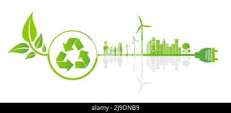 Ökologiesparendes Getriebekonzept und umweltverträgliche nachhaltige Energieentwicklung, Vektordarstellung Stock Vektor