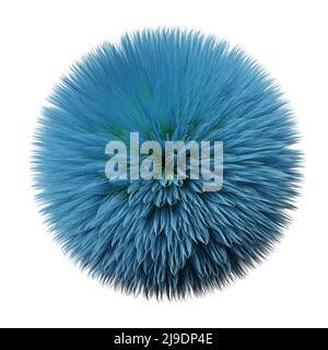 Haarige Kugel, hellblaue, pelzige Kugel isoliert auf weißem Hintergrund (3D Rendering) Stockfoto
