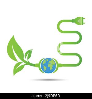 Energieideen retten die Welt Konzept Power Plug Green Ecology Stock Vektor