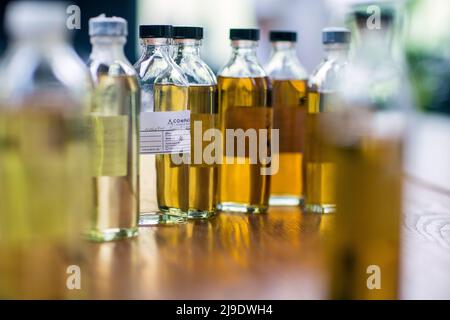 Whiskys gemischt in Compass Box Blending Room. London, Großbritannien. Stockfoto