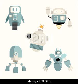 Grau fünf Roboter setzen Symbole Stock Vektor