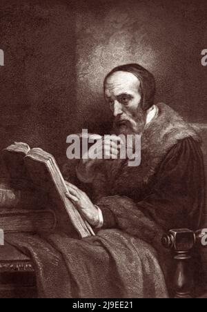 Johannes Calvin (1509 - 1564) war ein französischer evangelischer Theologe, Pfarrer und Reformator in Genf in der Schweiz während der protestantischen Reformation. Seine Sicht der christlichen Theologie, später als Calvinismus bekannt geworden. Stockfoto