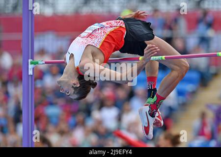 Gianmarco Tamberi (ITA) belegt beim Birmingham Diamond League Meeting am Samstag, den 21. Mai 2022 in Birmingham mit 7-4 1/2 (2,25 m) den zweiten Platz im Hochsprung. Vereinigtes Königreich. (Jiro Mochizuki/Bild des Sports) Stockfoto