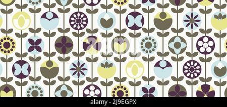 Blumen und Pflanzen in Blüte, blühendes Muster Stock Vektor