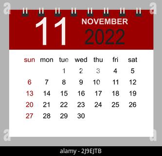 November 2022. Vektor Monatskalender Vorlage 2022 Jahr im einfachen Stil für Template-Design. Die Woche beginnt ab Sonntag. Stock Vektor