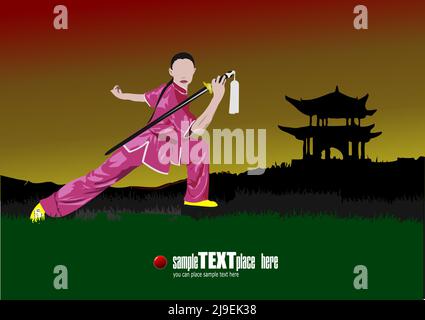 Orientalischer Kampfsport. Kungfu. Farbige vektorgrafik 3D Stock Vektor