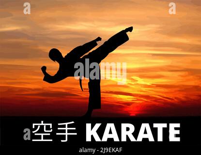 Orientalischer Kampfsport. Karate. Farbige Vektordarstellung. Übersetzen Sie Japan Text Karate Stock Vektor