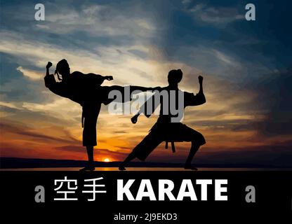 Orientalischer Kampfsport. Karate. Farbige vektorgrafik 3D. Übersetzung - Karate Stock Vektor