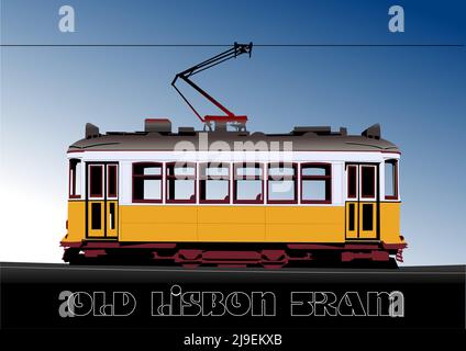 Stadtverkehr. Alte Straßenbahn. Farbige Vektor 3D Illustration für Designer Stock Vektor