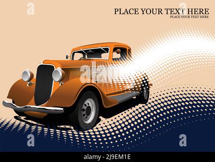 Altes orangefarbenes Auto auf abstraktem Hintergrund. Vektor-farbige 3D-Abbildung Stock Vektor