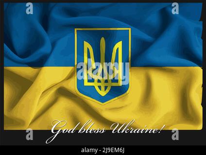 Ukrainische Flagge und Text Gott segne die Ukraine. Darstellung von Farbvektoren Stock Vektor