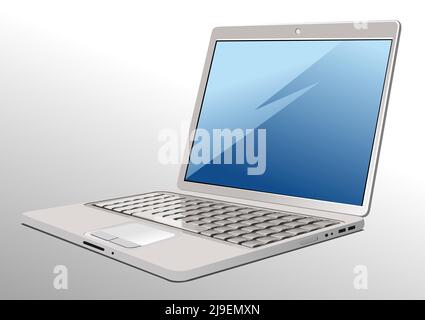 Blauer Bildschirm des Laptop-Computers auf isoliertem Weiß. 3D Vektorgrafik Stock Vektor