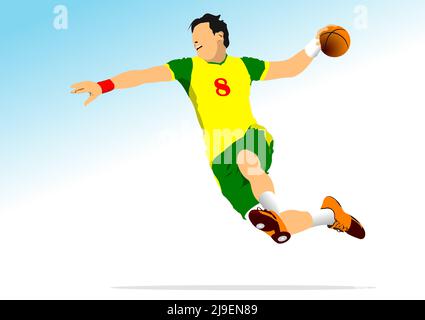 Handballspieler Silhouette. 3D Farbvektordarstellung Stock Vektor