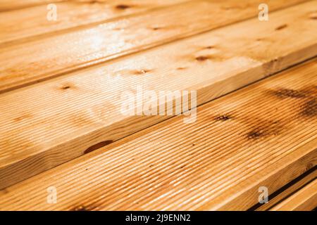 Lärche Deck Boards Bodenbelag, Nahaufnahme Außenfoto Stockfoto