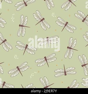 Knalliges Nahtloses Muster mit niedlicher Libelle Stock Vektor