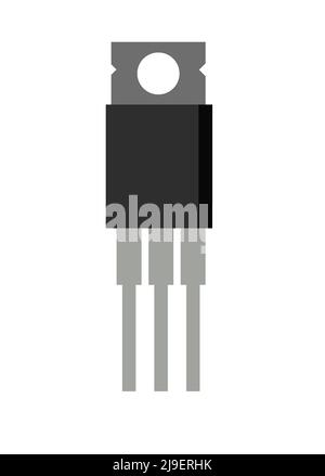 Transistor mit drei Kontakten. Element für Funkschaltung. Objekt auf weißem Hintergrund isoliert. Elektronik-Details. Vektor. Stock Vektor