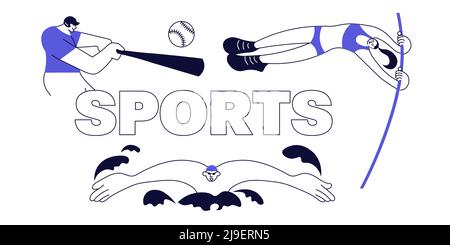 Farbenfrohes Sportbanner mit verschiedenen Athleten auf Weiß isoliert Stock Vektor