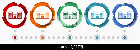Krankenhaus Gebäude Konzept Vektor Icon Set, modernes Design abstrakten Web-Buttons in 5 Farboptionen, Infografik Vorlage für webdesign und mobile Apps Stock Vektor