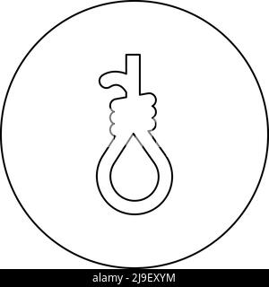 Schlaufe für Galgen Henker Schlinge Seil Suizid Lynch Symbol im Kreis rund schwarz Farbe Vektor Illustration Bild umreißen Kontur Linie dünnen Stil Stock Vektor
