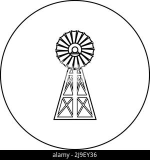 Windgenerator-Symbol im Kreis rund schwarz Farbe Vektor Illustration Bild Umriss Kontur Linie dünn Stil einfach Stock Vektor
