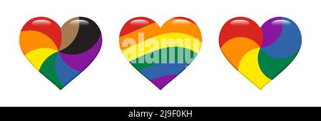 Set von Pride Flag Herz-Form-Symbol auf weiß isoliert. Vektorgrafik Stock Vektor