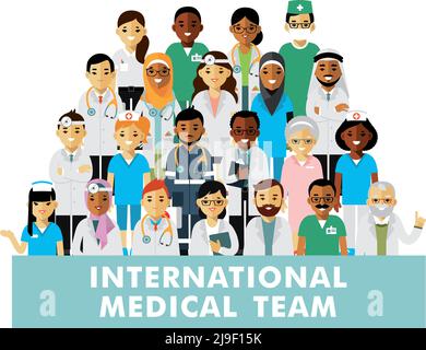 Gruppe von Ärzten, Krankenschwestern, medizinischem Personal. Medizinische Beratung und Diagnose Stock Vektor