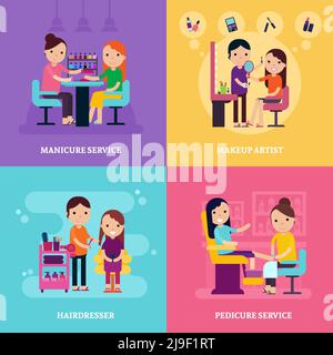 Beauty-Verfahren Vorlage mit Make-up Haarschnitt kosmetische Dienstleistungen in der Wohnung Vektordarstellung Stock Vektor