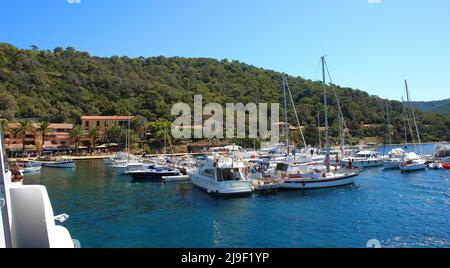 Die Insel Port Cros, die zu den Hyeres-Inseln gehört, ist ein geschützter maritimer Nationalpark Stockfoto