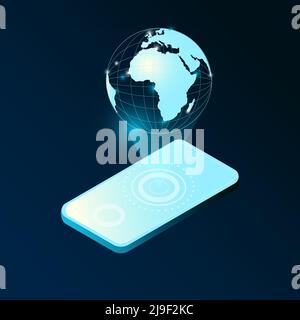 Leuchtende Erdprojektion aus Smartphone-Konzept Stock Vektor