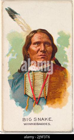 Vintage Portrait of Big Snake, Winnebagoes, aus der American Indian Chiefs Serie (N2) für Allen & Ginter Cigarettes Brands 1888 Trade cards from Th Stockfoto