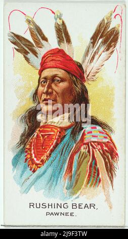 Alte Handelskarte von Rushing Bear, Pawnee, aus der American Indian Chiefs Serie (N2) für Allen & Ginter Cigarettes Brands 1888 Handelskarten aus dem Stockfoto