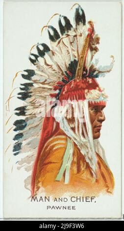 Mann und Chef, Pawnee, aus der American Indian Chiefs Serie (N2) für Allen & Ginter Cigarettes Brands 1888 Tauschen Sie Karten aus dem 'American Indian Chi Stockfoto