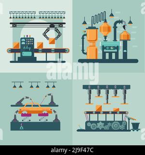 Industrielle Fabrik Innenraum quadratischen Konzept mit Montage Kontrolle Verpackungslinien Und Vektordarstellung des Wassersystems Stock Vektor