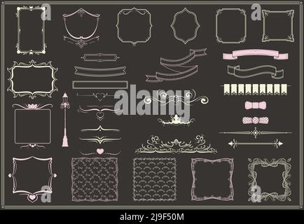 Vintage leer dekorative Elemente Kollektion mit Bordüren Schleife Krawatten ornamental Swirls Bänder verzieren Rahmen isoliert Vektor Illustration Stock Vektor