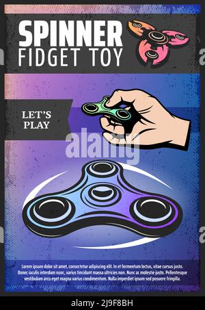 Vintage farbige moderne Spinner Poster mit Hand rotierend und rollend Beliebte trendige Fidget Spielzeug Vektor Illustration Stock Vektor