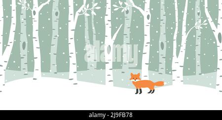 Fox-Charakter im Wald Cartoon. Winter Hölzer niedlichen Kinder Illustration. Stock Vektor